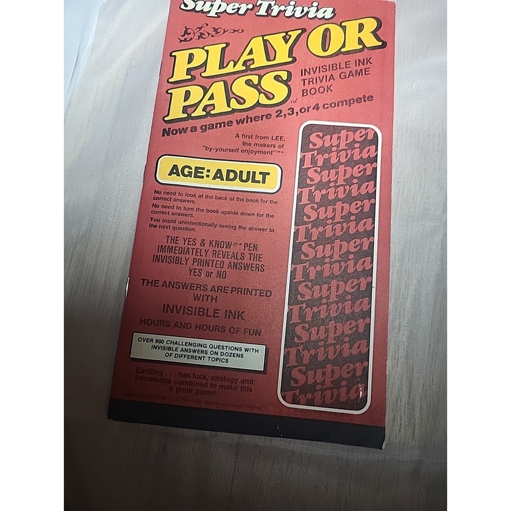 Super‎ Triva Play Or Pass Vtg No Pen